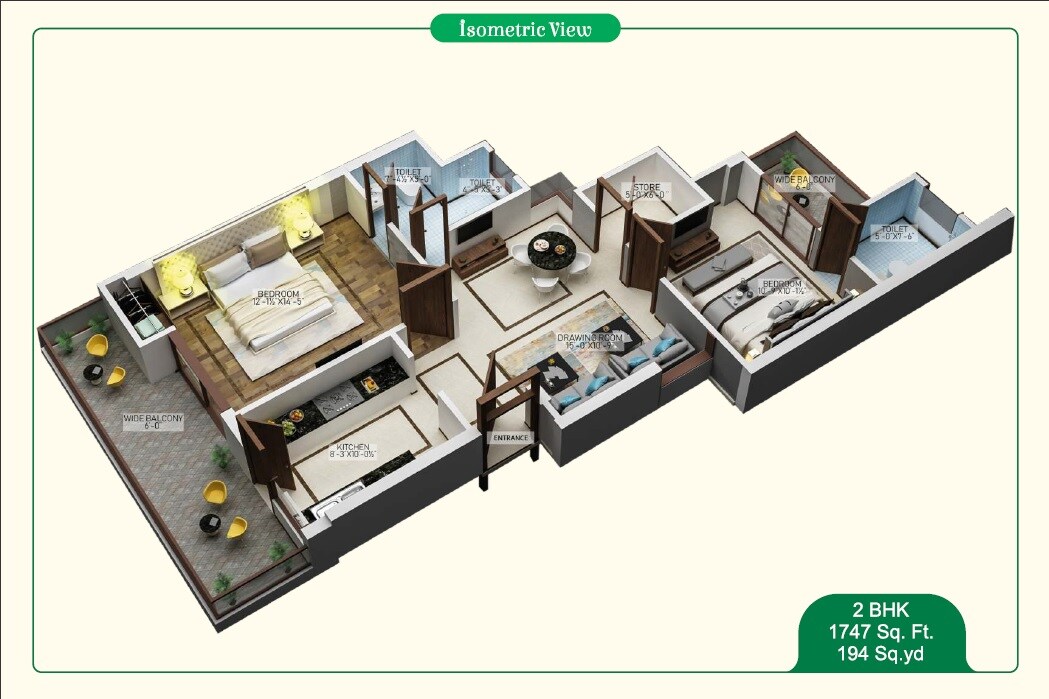 Floor plan of 2 BHK 1747 Sq. Ft. Apartment in Motia Harmony Greens, Zirakpur