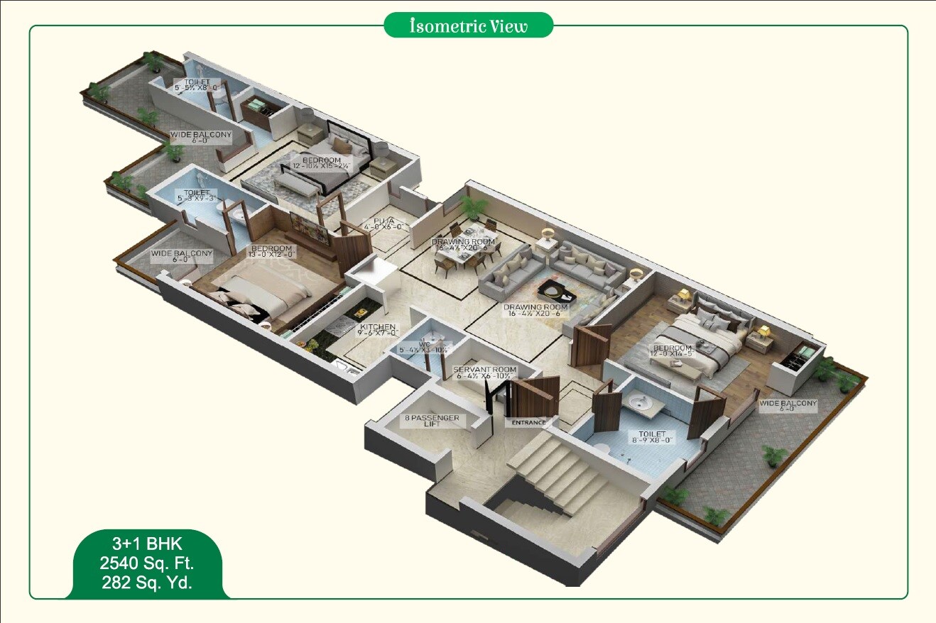 Floor plan of 3 BHK 2540 Sq. Ft. Apartment in Motia Harmony Greens, Zirakpur