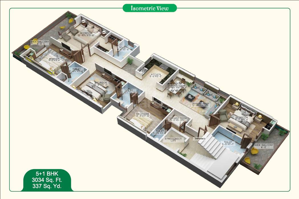 Floor plan of 5 BHK 3034 Sq. Ft. Ind Floor in Motia Harmony Greens, Zirakpur