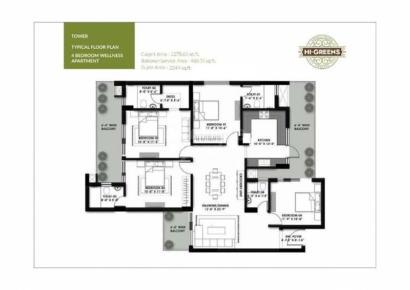 Floor plan of 4 BHK 1279 Sq. Ft. Apartment in MRS Hi Greens, Zirakpur