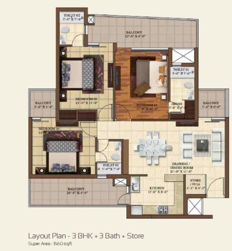 Other, paradigm-business-hermitage-park 3 Bedroom 1560 Sq.Ft. Apartment In Dhakoli Zirakpur 9309811