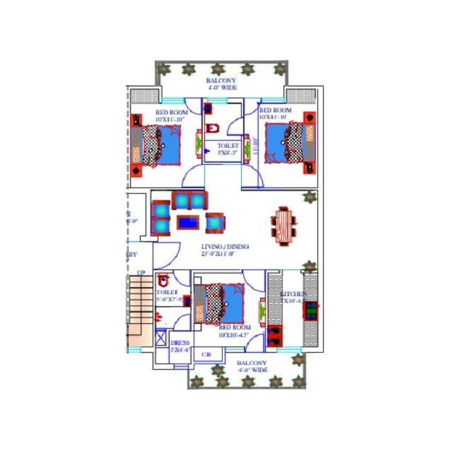 Floor plan of 3 BHK 1620 Sq. Ft. Apartment in Roseate Homes, Zirakpur