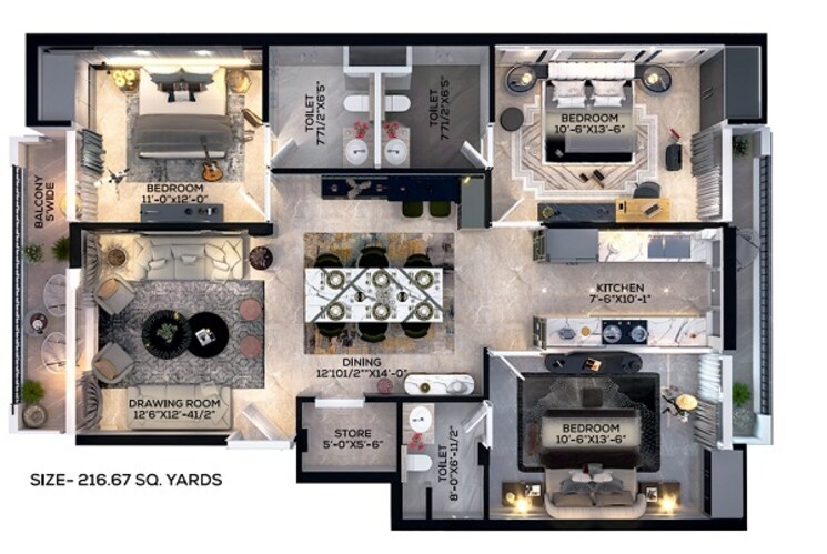 Other, roseate-homes 3 Bedroom 1953 Sq.Ft. Apartment In Ghazipur Zirakpur 8785927