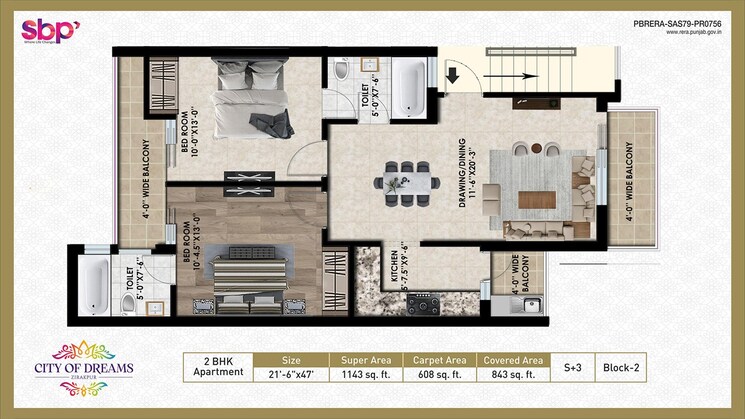 Other, sbp-city-of-dreams-zirakpur 2 Bedroom 1143 Sq.Ft. Apartment In High Ground Zirakpur 8741071
