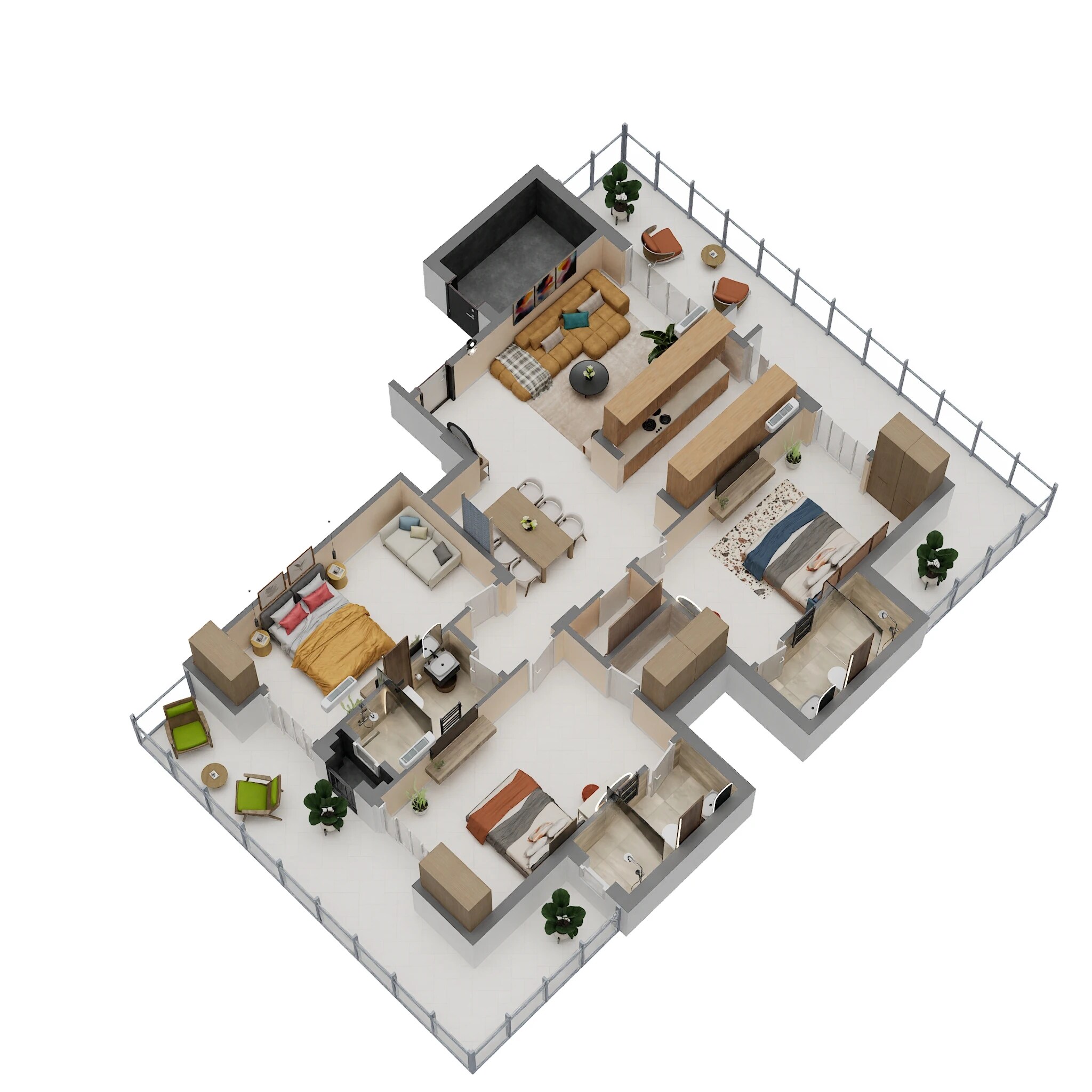 Floor plan of 3 BHK 1915 Sq. Ft. Apartment in Stellar Heights, Zirakpur