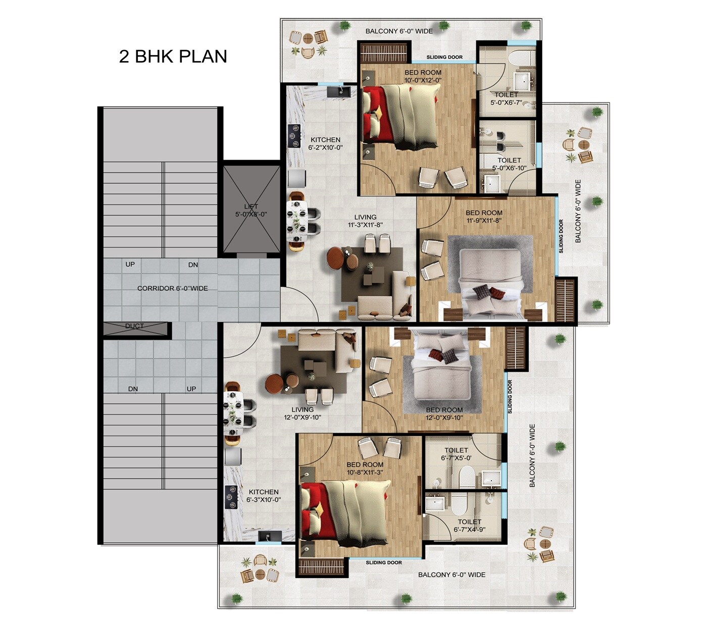2 BHK 1050 Sq. Ft. Apartment