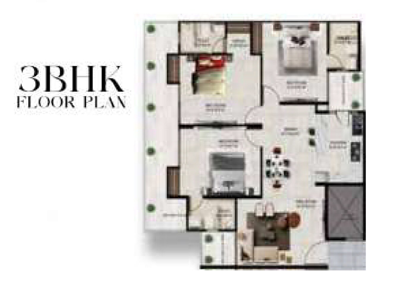 3 BHK 1850 Sq. Ft. Apartment